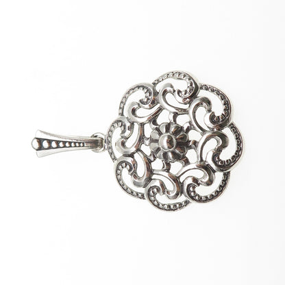 835 Silver Vintage European Flower Swirl Oxidized Charm Pendant