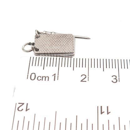 925 Sterling Silver Antique Art Deco Notebook & Pencil Mini Charm Pendant