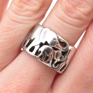 925 Sterling Silver Vintage Elephant Family Oxidized Ring Size 7
