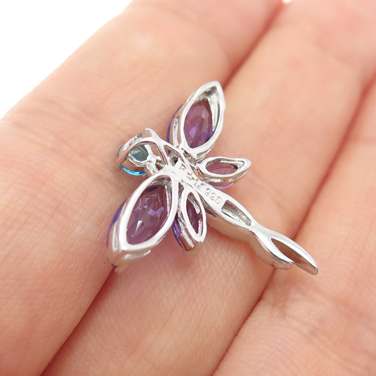 925 Sterling Silver Real Amethyst & Apatite Dragonfly Slide Charm Pendant