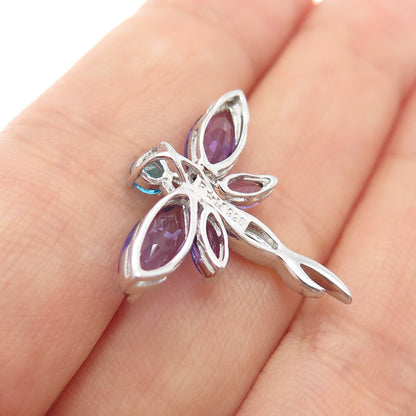 925 Sterling Silver Real Amethyst & Apatite Dragonfly Slide Charm Pendant