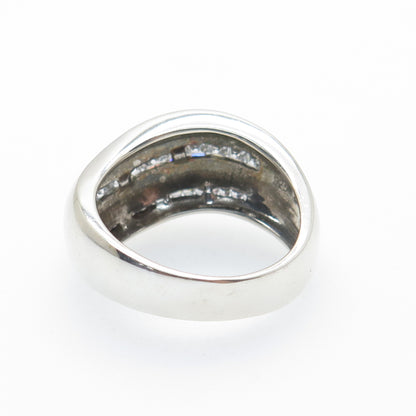 925 Sterling Silver Black Enamel & White C Z Wavy Ring Size 8
