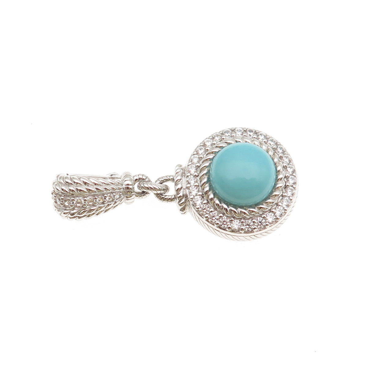 Judith Ripka 925 Sterling Silver Real Round-Cut Turquoise & C Z Charm Pendant