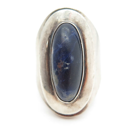 S'PALIU 925 Sterling Silver Vintage Spain Sodalite Gem Adjustable Ring Size 7.5