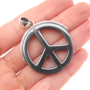 925 Sterling Silver Vintage Real Hematite Peace Symbol Charm Pendant