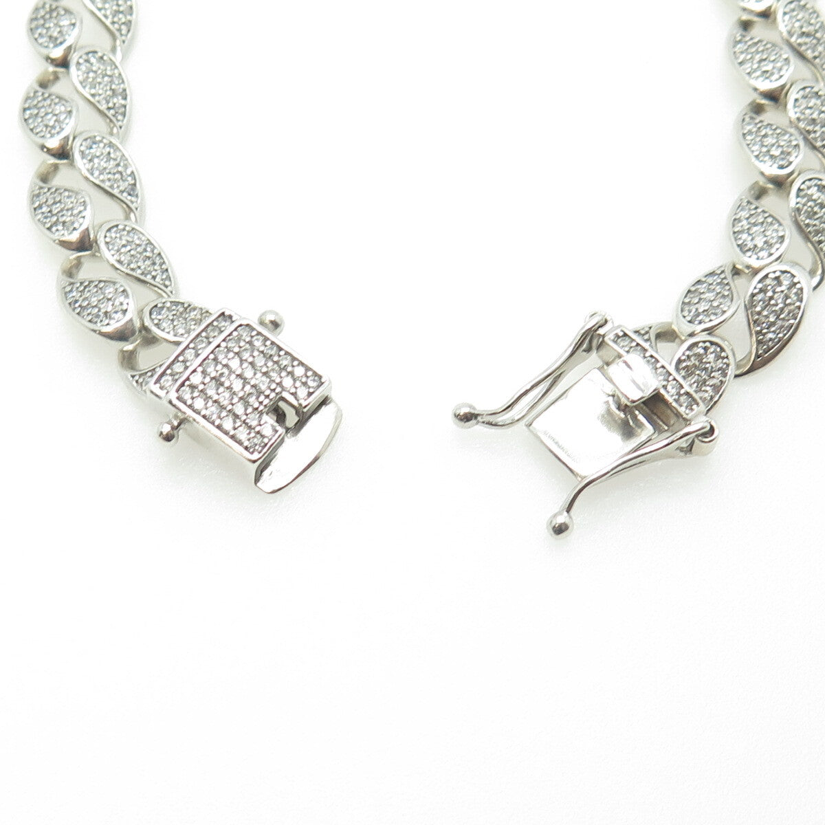 925 Sterling Silver Round-Cut White C Z Cuban Link Bracelet 8"