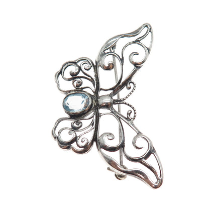 Mark Wasserman Samara Sterling Silver Vintage Real Blue Topaz Butterfly Brooch