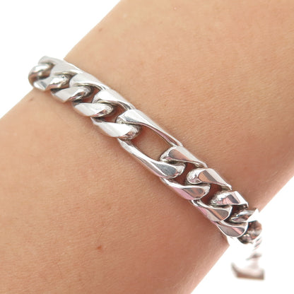 925 Sterling Silver Vintage Mexico Figaro Link Bracelet 8.5"