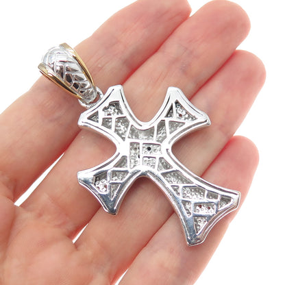 CHAPAL ZENRAY 925 Sterling 2-Tone Real Black Diamond & White Topaz Cross Pendant