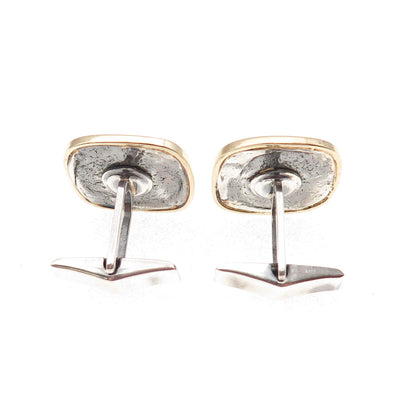925 Sterling Silver 14K Gold Vintage Modernist Cufflinks