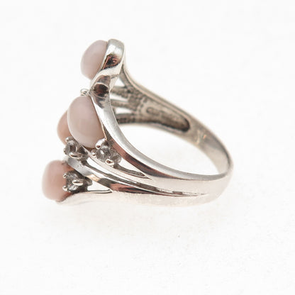925 Sterling Silver Vintage Real Rose Quartz & C Z Modernist Ring Size 7