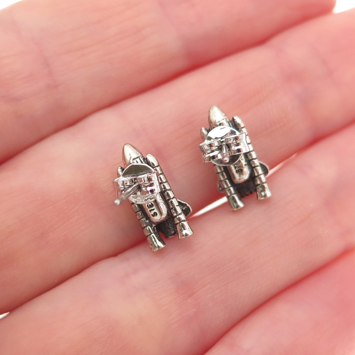 925 Sterling Silver Vintage Space Shuttle Oxidized Earrings