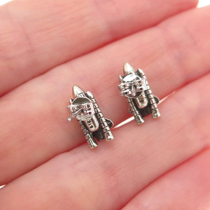 925 Sterling Silver Vintage Space Shuttle Oxidized Earrings