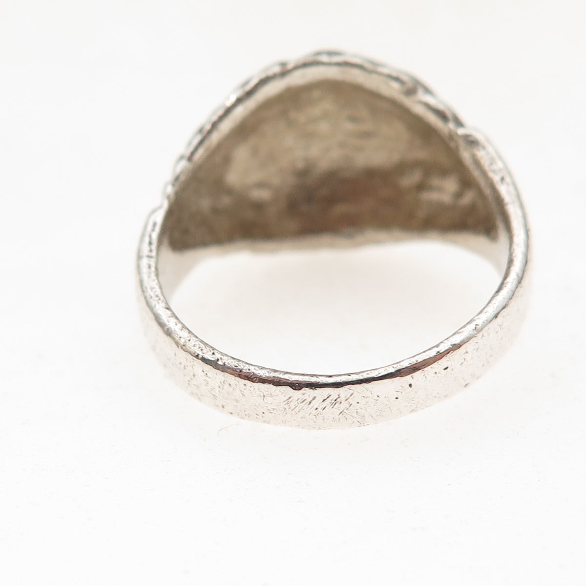 925 Sterling Silver Vintage Modernist Ribbed Dome Oxidized Ring Size 7.75