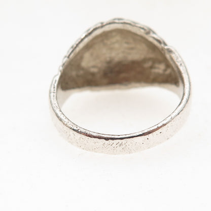 925 Sterling Silver Vintage Modernist Ribbed Dome Oxidized Ring Size 7.75