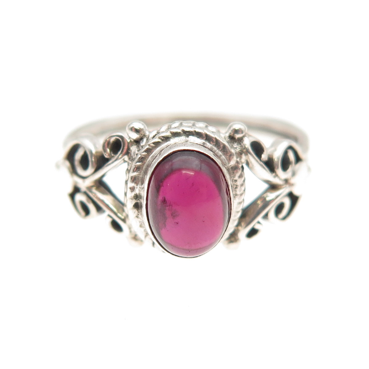 925 Sterling Silver Vintage Real Rhodolite Swirl Oxidized Ring Size 7.25