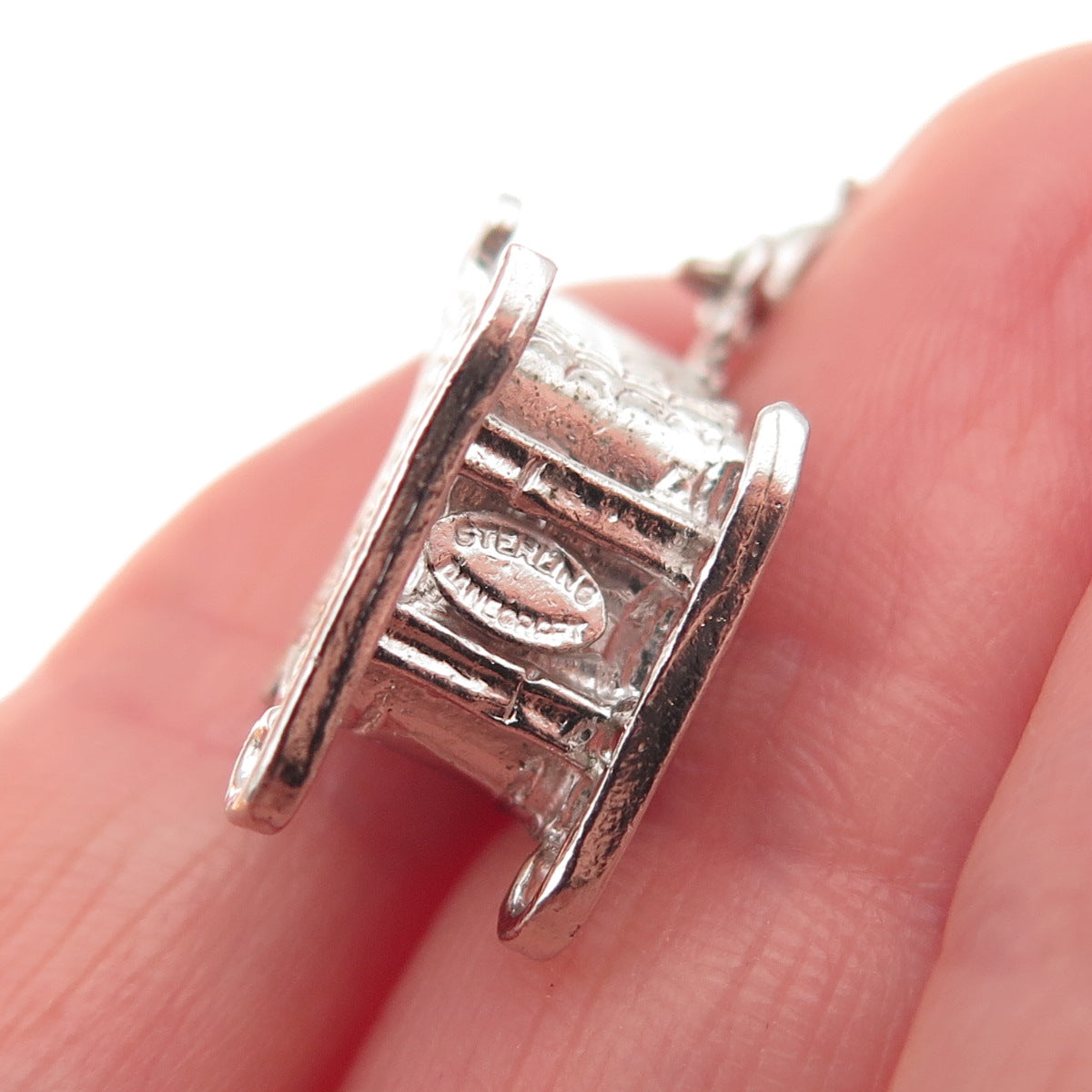 Danecraft 925 Sterling Antique Enamel Christmas Sleigh Spring Ring Mini Pendant
