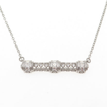 JUDITH RIPKA 925 Sterling Silver C Z Bar Pendant Cable Chain Necklace 18-20"