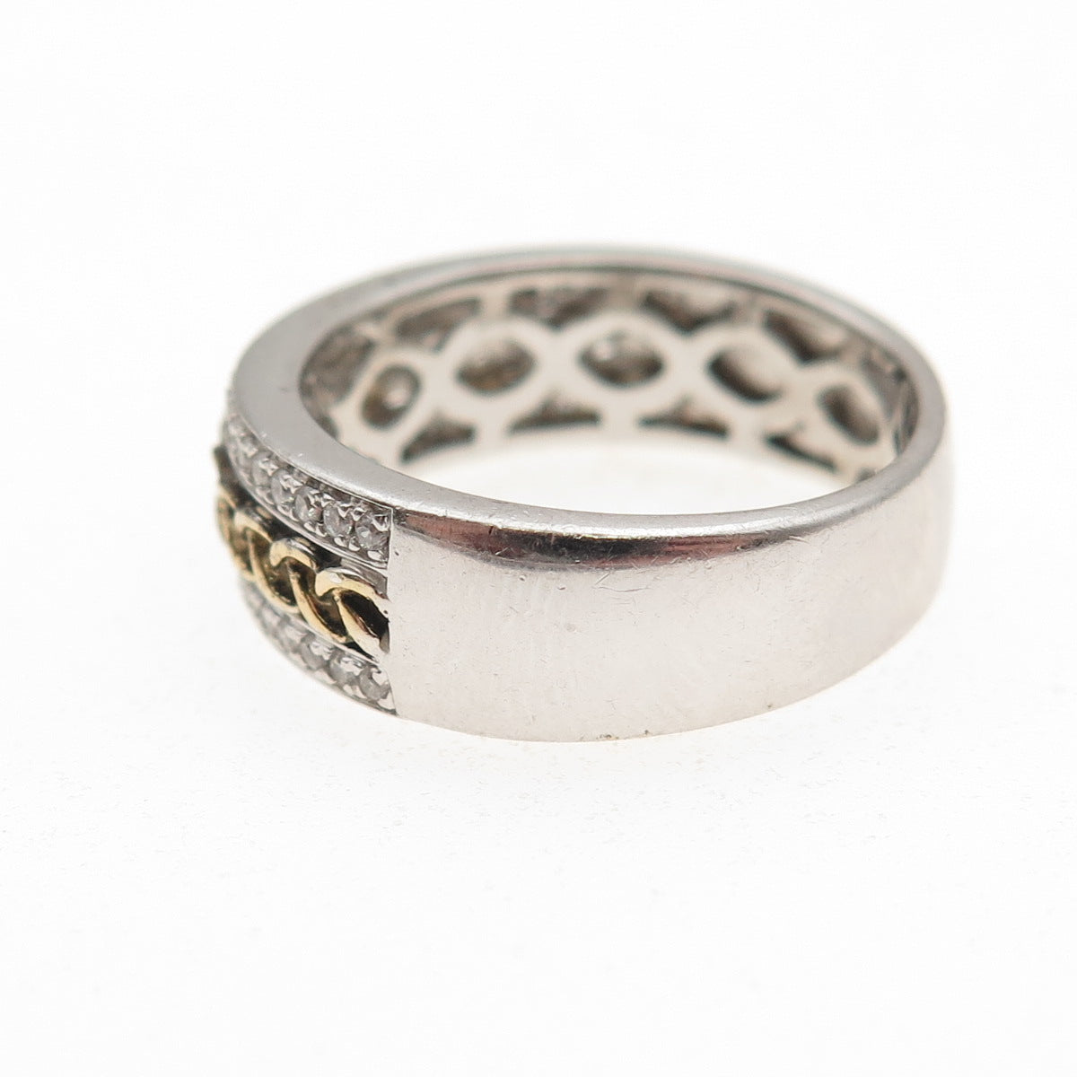 925 Sterling Silver 2-Tone Round-Cut C Z Braided Band Ring Size 7.25