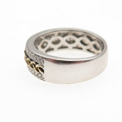 925 Sterling Silver 2-Tone Round-Cut C Z Braided Band Ring Size 7.25