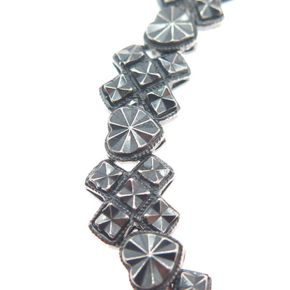 BEVERLY HILLS 925 Sterling Silver Vintage Diamond-Cut Heart Oxidized Bracelet 7"