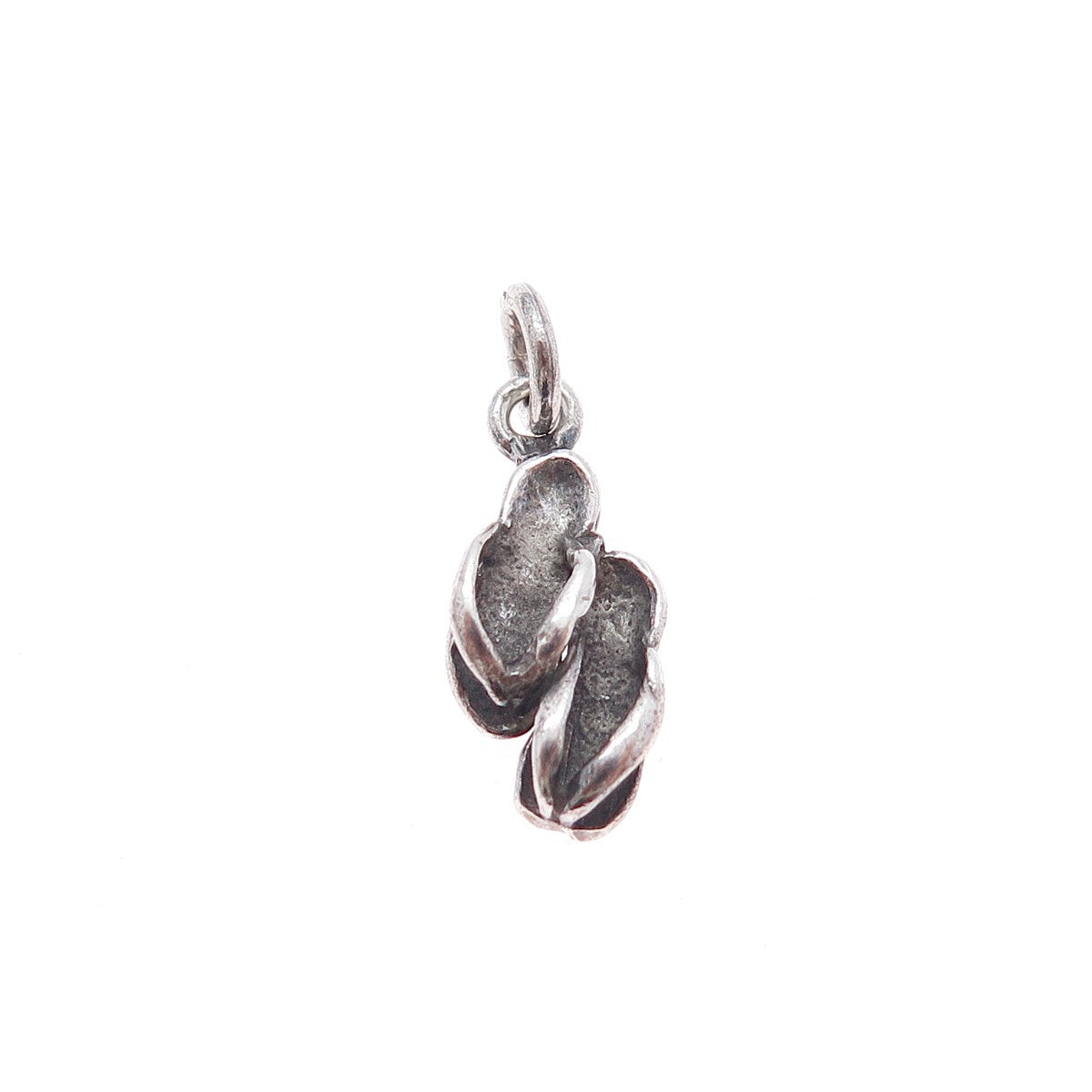 925 Sterling Silver Vintage Flip Flops Oxidized Minimalist Charm Pendant