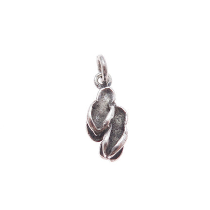 925 Sterling Silver Vintage Flip Flops Oxidized Minimalist Charm Pendant