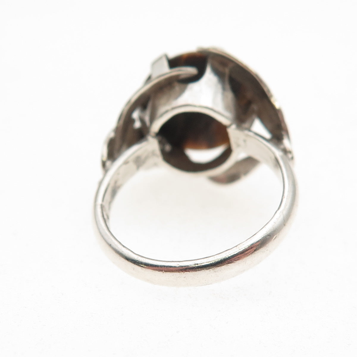 925 Sterling Silver Vintage Real Tiger Eye Feather Ring Size 6