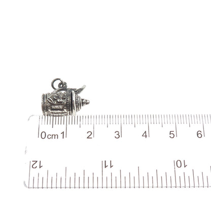 835 Silver Vintage Beer Stein Oxidized Minimalist Locket 3D Charm Pendant
