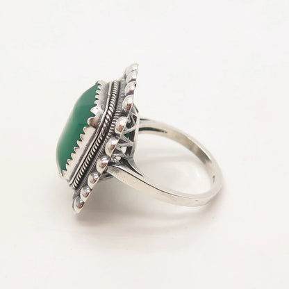 925 Sterling Silver Vintage Real Chalcedony Gemstone Ring Size 6.5