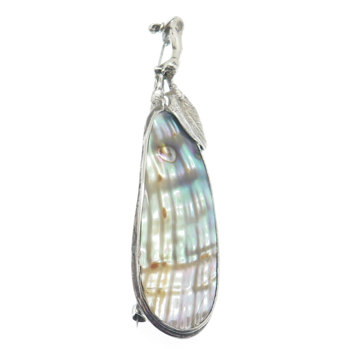 925 Sterling Silver Vintage SP Poland Real Abalone Shell Modernist Floral Brooch