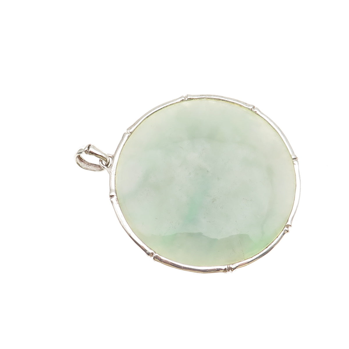 925 Sterling Silver Vintage Real Jade Bamboo Large 31.3g Pendant
