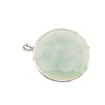 925 Sterling Silver Vintage Real Jade Bamboo Large 31.3g Pendant