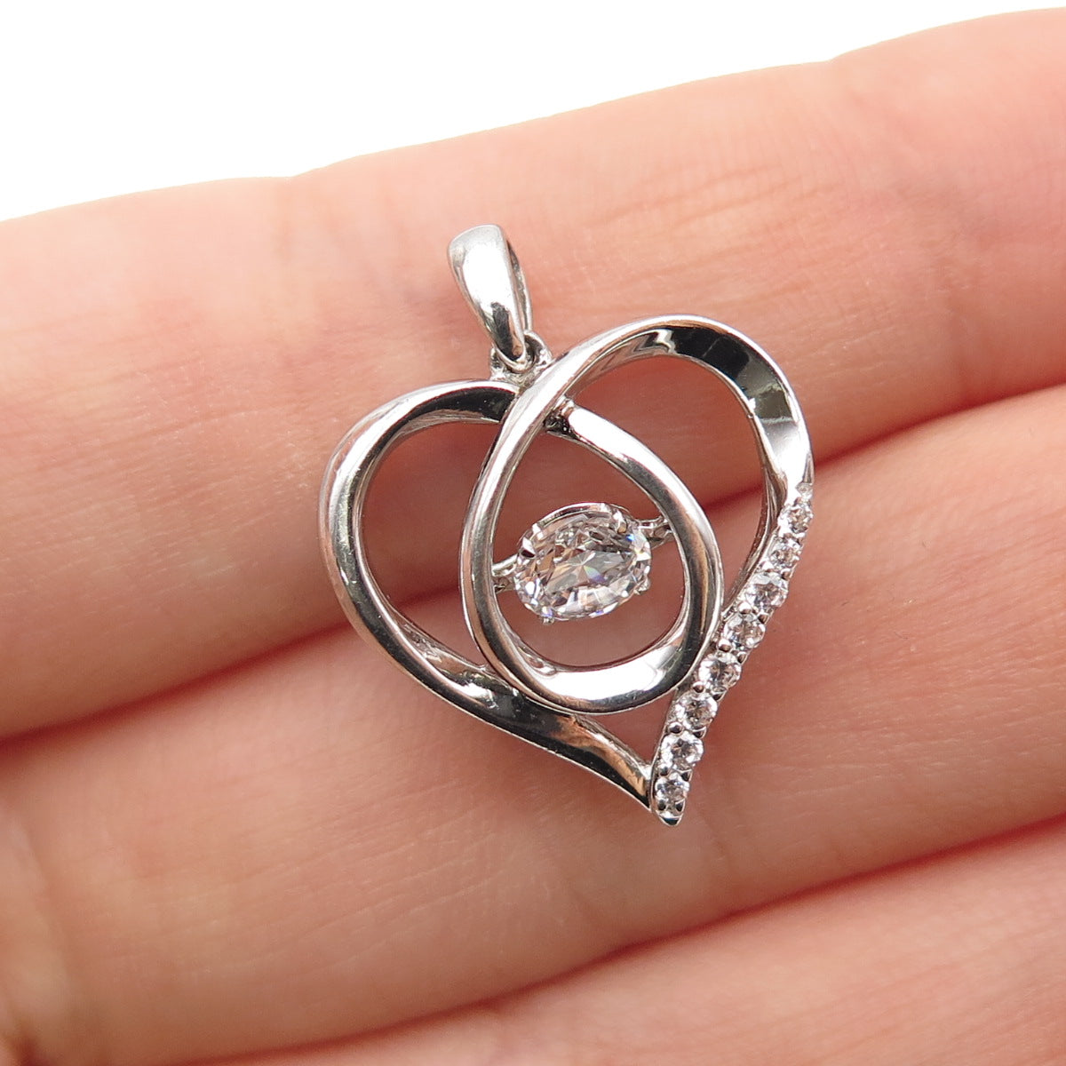 SAI 925 Sterling Silver Round-Cut C Z Heart Mini Charm Pendant