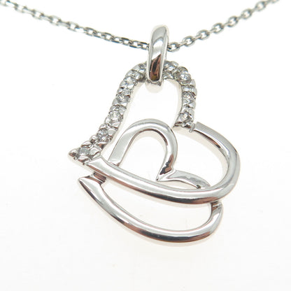 925 Sterling Silver Round-Cut C Z Double Heart Cable Chain Necklace 16"