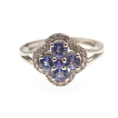 Chuck Clemency 925 Sterling Silver Real Tanzanite & White Topaz Ring Size 8