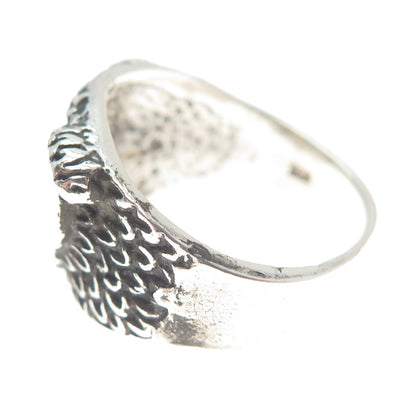 925 Sterling Silver Vintage Red Rhinestone Owl Bird Oxidized Ring Size 10.25