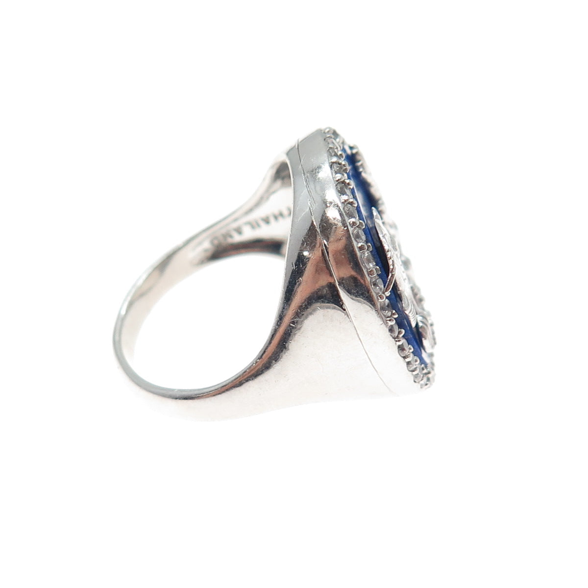 HAN 925 Sterling Silver Enamel Round-Cut C Z Sea Life Ring Size 7.25