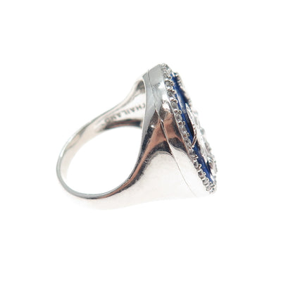 HAN 925 Sterling Silver Enamel Round-Cut C Z Sea Life Ring Size 7.25