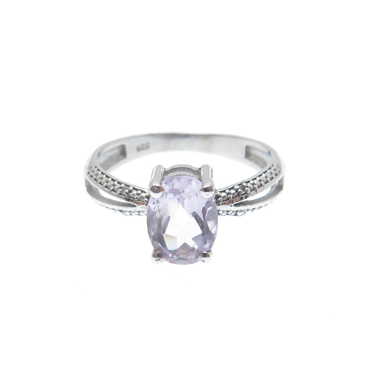 925 Sterling Silver Real Diamond Accent & Oval-Cut Amethyst Ring Size 7