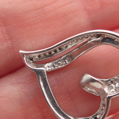 925 Sterling Silver Real Black & White Diamond Heart Mini Slide Charm Pendant