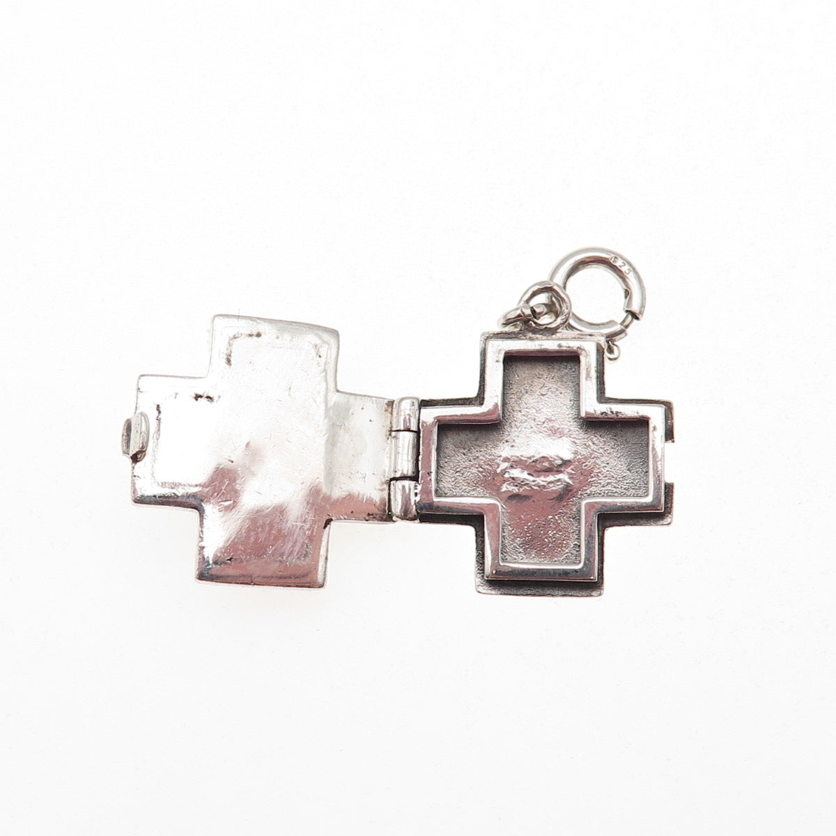 925 Sterling Vintage Real Red Jasper Cross Spring Ring Lock Locket Charm Pendant