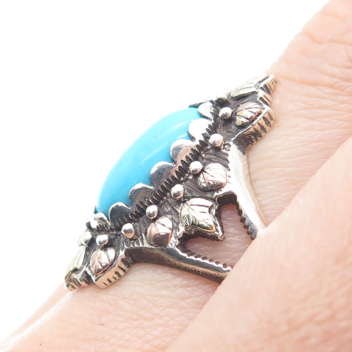 COLEMAN CO 12K Rose & Yellow Gold 925 Sterling Vintage Turquoise Ring Size 11.25