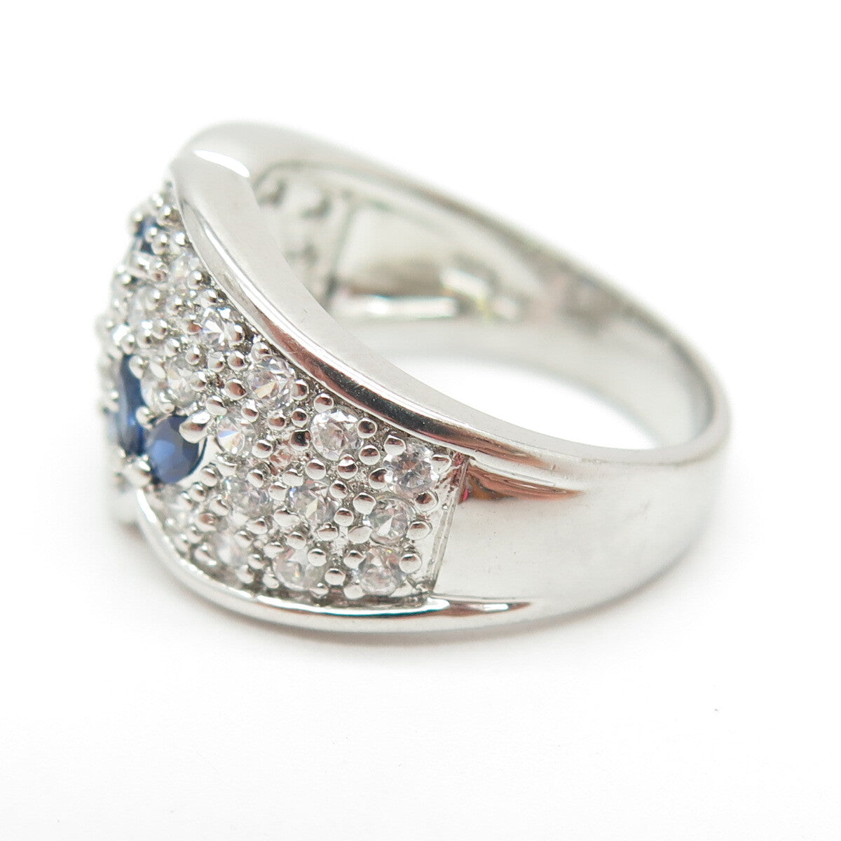 ROSS SIMONS 925 Sterling Silver Lab-Created Sapphire & C Z Ring Size 8.25