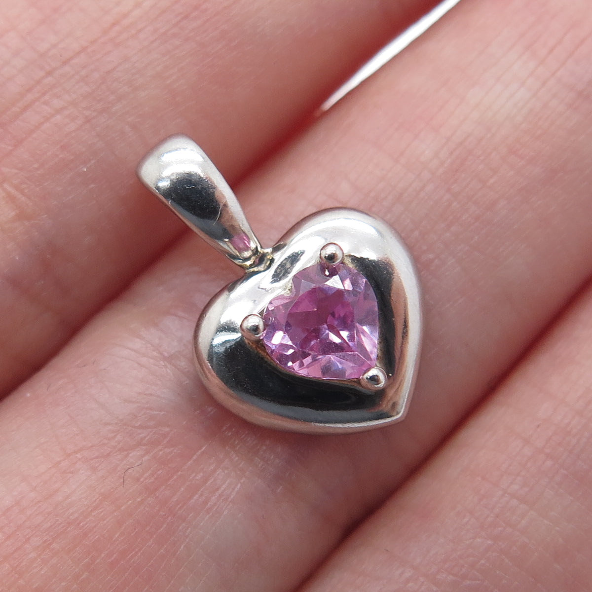 925 Sterling Silver Real Pink Topaz Heart Minimalist Pendant