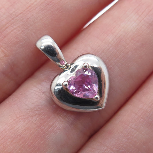 925 Sterling Silver Real Pink Topaz Heart Minimalist Pendant