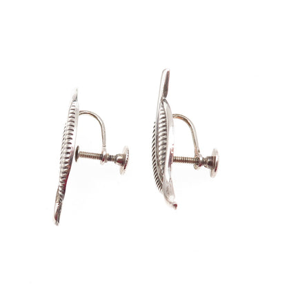 JewelArt 925 Sterling Silver Vintage Floral Leaf Oxidized Screw Back Earrings