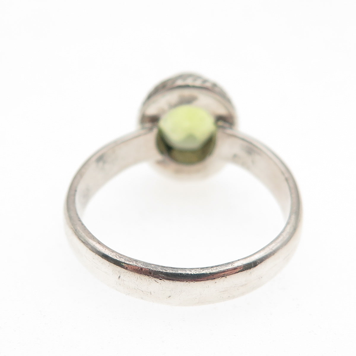 925 Sterling Silver Vintage Real Oval-Cut Peridot Oxidized Ring Size 8.25