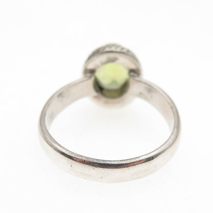 925 Sterling Silver Vintage Real Oval-Cut Peridot Oxidized Ring Size 8.25