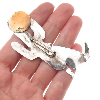 M. Begay Navajo Old Pawn Sterling Silver 2-Tone Vintage Howling Wolf Pin Brooch